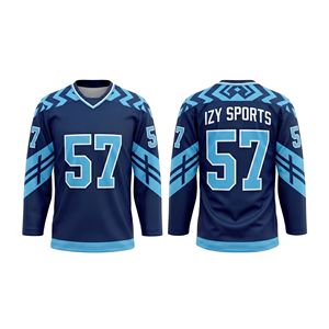 Camiseta de Hockey sobre Hielo Sublimada con Cuello Redondo, Diseño de Rejilla de Diamantes en Tono Azul Marino, Absorbente de Humedad, Manga Larga - Product Image 1