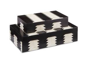 Handcrafted Bone Inlay Decorative <b>Storage</b> Box Set with Black and Ivory Chevron Arrow Pattern Rectangular Jewelry Organizer Boxes - Product Image 2