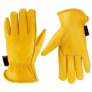 Leather <b>Work</b> <b>Gloves</b> Yellow Gray Durable Outdoor Wrist Length Plain Style - Product Image 6