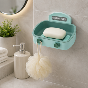 Porte-savon mural Reliance Plast, durable et facile à nettoyer, en plastique vert menthe, design minimaliste, avec crochet pour éponge, pour salle de bain - Product Image 1