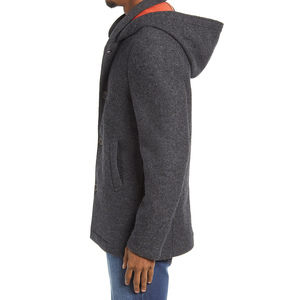 <b>Men's</b> Wool Blend Hooded Overcoat Stand Collar Single Breasted Regular Length Warm Winter Outerwear With Orange Lining - Product Image 3