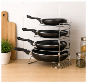 4-Tier Frying <b>Pan</b> Rack Organizer Chrome Kitchen Storage Rack for Pots <b>Pans</b> and Lids Space-Saving Under Cabinet Cookware <b>Holder</b> - Product Image 2