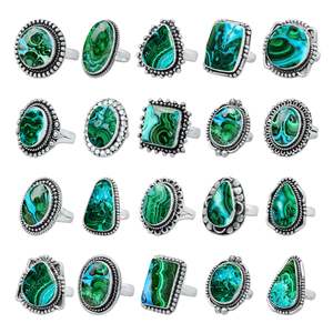 Unique Fashion Style Perfect Unisex <b>Rings</b> Natural Multi Cut Azurite Malachite Bezel Setting <b>925</b> Sterling <b>Silver</b> Gemstone Jewelry - Product Image 1