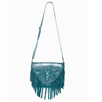 Diseño de colibrí labrado y pintado a mano que rodea una piedra preciosa genuina Bolso cruzado al por mayor