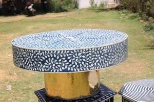 ILAHI's Bone Inlay <b>Table</b> Modern Design Agate Detailing <b>Storage</b> Portable Home Furniture - Product Image 3