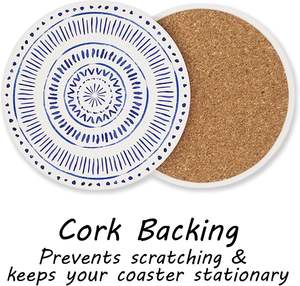 Sous-verres ronds en céramique absorbants avec support en liège pour la protection des plans de travail, idéaux pour le bureau et la cuisine - Product Image 4