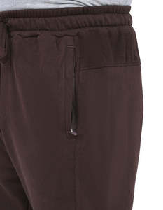 Pantalon de survêtement marron coupe droite classique mi-lourd pour homme en polyester/coton avec taille élastique couleur unie - Product Image 5