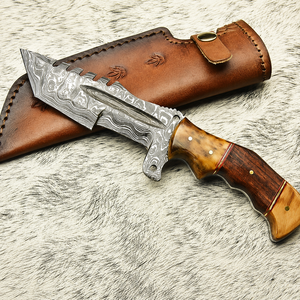 Couteau de chasse Viking Art industriel, personnalisé, fait main, en acier Damas 3mm, lame droite Tracker, manche en bois, 10 pouces, pointe tombante - Product Image 1