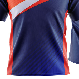 เสื้อเชิ้ตผู้ชายสีดำ-น้ำเงิน ลายเรขาคณิต พิมพ์ลายแบบ Sublimation ผ้าโพลีเอสเตอร์ 100% แขนสั้น ระบายเหงื่อได้ดี ทรงปกติ น้ำหนักเบา ป้องกันแบคทีเรีย - Product Image 6