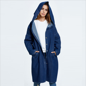 Gabardina Larga de Mezclilla Azul para Mujer, Chaqueta Maxi con Cuello Vuelto y Botones, Prenda Exterior - Product Image 2