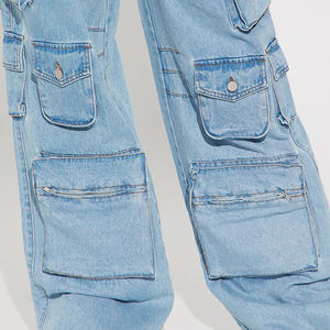 Jean cargo super ample coupe classique délavé taille mi-haute pour femme – Pantalon décontracté sexy en denim streetwear coupe ample avec logo personnalisé - Product Image 5