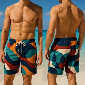 Short de bain décontracté pour homme, bleu, imprimé ancre tropicale, séchage rapide, cordon de serrage, polyester, taille haute, logo avant - Product Image 5