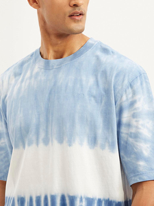 Camiseta Casual de Manga Corta con Cuello Redondo para Hombre, Tie-Dye Azul y Blanco, Corte Regular, Tejido de Punto Jersey, Algodón Transpirable - Product Image 6