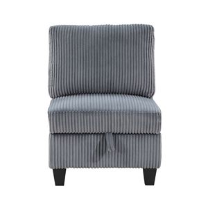 Modern Modular Armless <b>Chair</b> for Living Room Dark Gray <b>with</b> <b>Storage</b> Corduroy Fabric Upholstery 1pc - Product Image 2