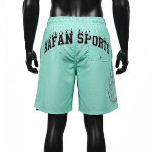 Short de bain homme premium 160GSM polyester élasthanne séchage rapide vert menthe avec bordure noire et logo thermocollé - Product Image 2