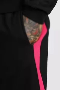 Conjunto de Sudadera con Capucha y Pantalones Deportivos para Hombre, Diseño Color Block, Negro, Rosa y Blanco, Manga Larga, Estilo Urbano, Corte Regular, Cierre con Cordón, Bolsillos Laterales - Product Image 5