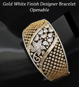 Bracelet ouvrable de qualité supérieure, finition or blanc, design élégant, finition luxueuse, idéal pour les tenues de soirée, convient aux tenues ethniques et occidentales. - Product Image 2