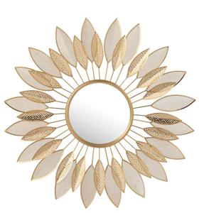 Round Brass <b>Wall</b> Mirror with Sunburst <b>Leaf</b> Design <b>Decorative</b> Framed Edge for Living Room Bedroom - Product Image 1