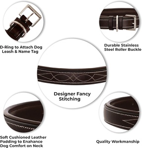Stylish Blue Padded Leather Dog <b>Collar</b> with Fancy Stitching Personalized Solid Pattern Stainless Steel Rivet Decoration - Product Image 4