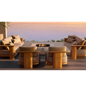 Scandinavian Outdoor Dining <b>Table</b> Solid Teak <b>Wood</b> Rounded Edge Slatted Top Minimalist Frame for Luxury Resort <b>Garden</b> Dining - Product Image 5