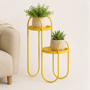 Moderno Soporte de Metal de 2 Niveles para Plantas, Lujoso Soporte de Hierro Amarillo para Macetas, para Decoración de Interiores, Sala de Estar, Balcón y Oficina - Product Image 4