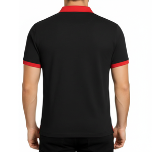 Polo clásico negro para hombre con cuello rojo en contraste, corte ajustado, manga corta, informal, para golf. - Product Image 4