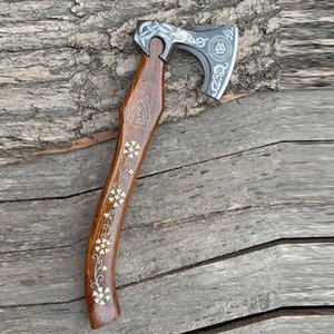 Hache Viking artisanale industrielle DIY personnalisée, tête en acier carbone de haute qualité, manche en bois, bord tranchant personnalisable - Product Image 2