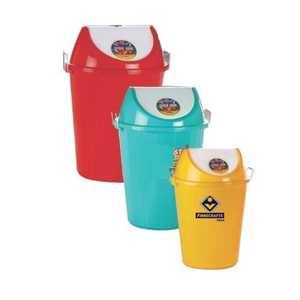 2026 FIBRERAFTS Poubelle de rangement en plastique écologique avec couvercle, rouge et bleu, cylindrique, pour extérieur, usage domestique - Product Image 5