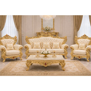 Juego de Sofás Clásicos Premium para Sala de Estar con Acabado en Hoja de Oro, Estilo Palacio, Sofá de Madera Tallado a Mano, Hecho en EE. UU. - Product Image 1