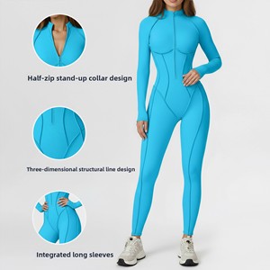 Women's Full Length <b>Bodysuit</b> Deep V Neck Long Sleeve High Waist Zipper Front Seamless Solid Color Four-Way Sexy Club Casual - Product Image 2