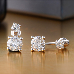 14K White Gold <b>Fine</b> <b>Stud</b> <b>Earrings</b> 3.65 CT Lab Grown Diamond Two-Stone Drop Elegant 3.65 Carat Lab Grown Diamond Drop <b>Studs</b> High - Product Image 1