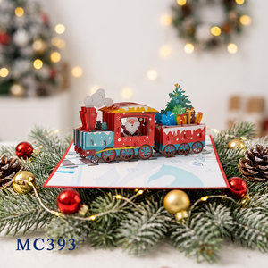Carte pop-up 3D Tren de Noël tendance, Meilleure vente, Design personnalisé, Artisanat floral féerique, Artisanat du papier vietnamien pour Noël - Product Image 4