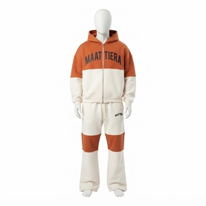 <b>Men</b> Orange White Color Block <b>Zip</b> Hoodie <b>Shorts</b> Flare Pants Tracksuit Sets Custom Streetwear Matching Casual Fashion - Product Image 3