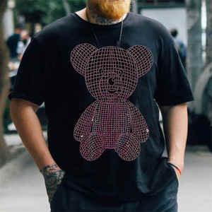 เสื้อยืดผู้ชายปักเพชร 100% ผ้าฝ้าย ทรงหลวม คุณภาพดี ของแท้ ลดราคาออนไลน์ - Product Image 2