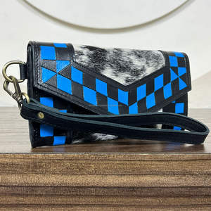 Portefeuille multifonctionnel en cuir à carreaux, nouveau design tendance, personnalisé, fait à la main, avec dragonne pour femme, pochette en cuir de vache - Product Image 4