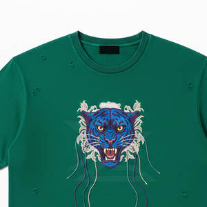 Camiseta de Algodón Estilo Vintage para Uso Diario, con Bordado Desgastado, Corte Holgado, Transpirable, Informal, Estilo Urbano - Product Image 2