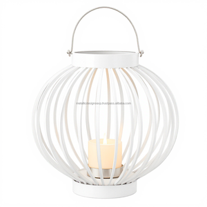 Chic White Metal Candle Jar Lantern Luz colgante decorativa única para exteriores para jardín, patio o decoración del hogar - Product Image 5