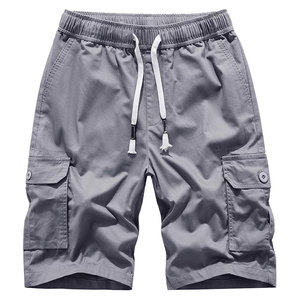 Shorts cargo décontractés respirants pour hommes, en coton épais 100 %, avec poches à rabat, couleur unie, taille haute, fermeture éclair, style sportswear jogger - Product Image 1