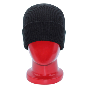 Gorro de Punto Acrílico Negro, Unisex, para Adultos, Cálido para Invierno, con Borde, Estilo Casual, Color Sólido, Tejido a Mano - Product Image 5