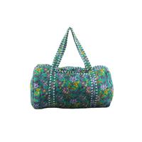 Sac de voyage matelassé vintage en coton biologique fait main, avec deux poignées, couleur unie, fermeture éclair, pour le shopping et la plage
