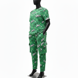 Ensemble haut et pantalon pour femme en coton et polyester mélangés, 180 GSM, vert, sublimation intégrale, logo personnalisé, ensembles pour femmes - Product Image 4