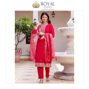 Collection Premium de Vêtements Indiens Style Traditionnel Classique Tenue Décontractée Viscose Chanderi avec Broderie Ensemble Kurti et Pantalon - Product Image 5