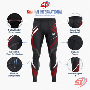 Collants de compression pour hommes, imprimés sur mesure, longueur intégrale, pour la gym, la course et le sport, séchage rapide, OEM ODM Crimson Orbit Strata - Product Image 3