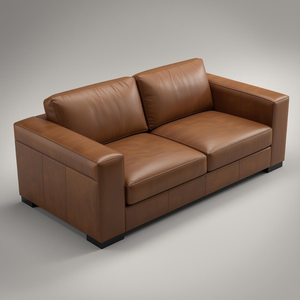 โซฟา 2 ที่นั่งสไตล์มิดเซ็นจูรี่โมเดิร์น หุ้มด้วยหนังวัวแท้ ดีไซน์เรียบหรูสำหรับเฟอร์นิเจอร์ห้องนั่งเล่นสมัยใหม่ - Product Image 1