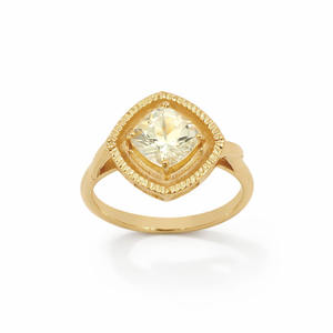 Anillo de Plata de Ley 925 con Aguamarina Amarilla, Corte Cojín, Engaste de Garras, Diseño de Cuerda, Minimalista, Chapado en Oro y Rodio - Product Image 2