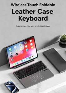 Teclado Inalámbrico Plegable con Panel Táctil, Funda de Cuero, Mini Teclado Portátil Plegable para iPad, Tablet, Teléfono, Laptop, Oficina - Product Image 5