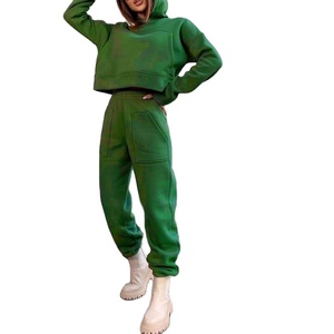 Logo personnalisé Automne Hiver Vêtements d'entraînement à capuche Survêtement en polaire 2 pièces Vêtements de sport pour femmes Jogger Ensemble de survêtements pour femmes Survêtement - Product Image 3