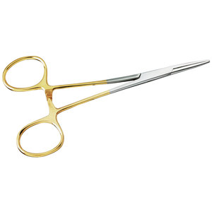 Holding Clamp, Straight 110 mm with Slightly Toothed Stainless Steel Jaws and Gold-Coloured Handle Dental Instrument for Secure - Product Image 5