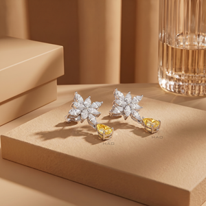 Pendientes de gota florales con diamantes amarillos cultivados en laboratorio, oro blanco, joyería fina de lujo, elegante regalo nupcial para mujer - Product Image 3