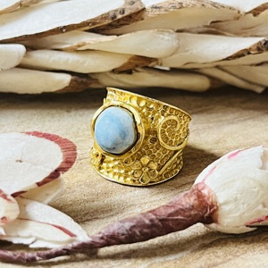 Latest Design Larimar <b>Rings</b> Boho Floral Brass Jewelry Women 18k <b>Gold</b> Plated Hammered <b>Cocktail</b> Wide <b>Ring</b> for Wholesale/OEM/ODM - Product Image 6